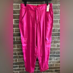 Anthropologie Pink Satin Joggers, size medium.